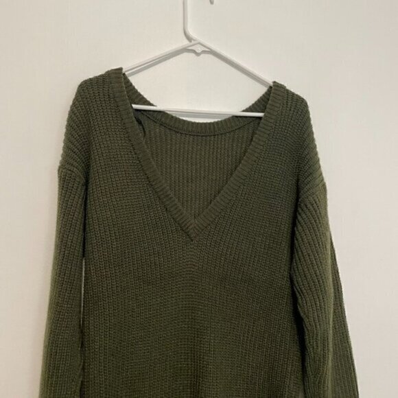 LULUS LULU'S Bringing Sexy Back Backless Sweater Dress Olive Green V-Neck Back M - Picture 12 of 15